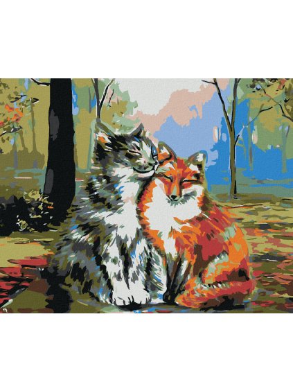 Diamantové maľovanie - KOCÚR S LÍŠTIČKOU (Rámovanie bez rámu a bez vypnutia plátna, Rozmer 40x50 cm)