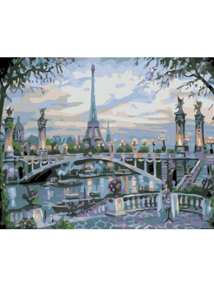 Diamantové maľovanie - EIFFELOVA VEŽA ZA MOSTOM (Rámovanie bez rámu a bez vypnutia plátna, Rozmer 40x50 cm)