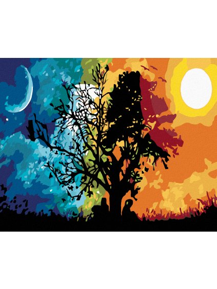 Diamantové maľovanie - STROM NOC A DEN (Rámovanie bez rámu a bez vypnutia plátna, Rozmer 40x50 cm)