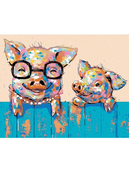 Diamantové maľovanie - PRASIATKO S OKULIARMI A MALÝM PRASIATKOM (Rámovanie bez rámu a bez vypnutia plátna, Rozmer 40x50 cm)