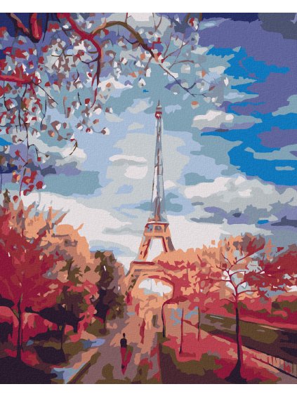 Diamantové maľovanie - STROMOVÁ ULIČKA K EIFFELOVKE (Rámovanie bez rámu a bez vypnutia plátna, Rozmer 40x50 cm)