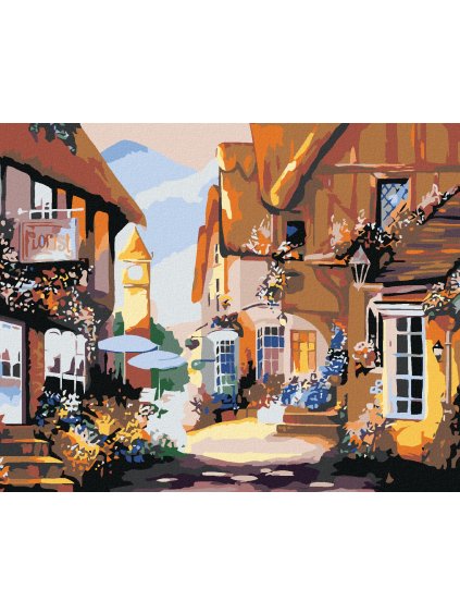 Diamantové maľovanie - DOMY OZDOBENÉ KVETMI (Rámovanie bez rámu a bez vypnutia plátna, Rozmer 40x50 cm)