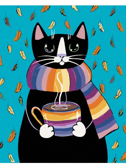 Diamantové maľovanie - MAČIČKA S PRUHOVANÝM ŠÁLOM (Rámovanie bez rámu a bez vypnutia plátna, Rozmer 40x50 cm)