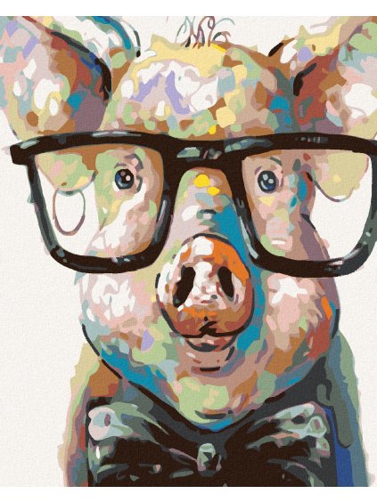 Diamantové maľovanie - PRASIATKO S OKULIARMI (Rámovanie bez rámu a bez vypnutia plátna, Rozmer 40x50 cm)