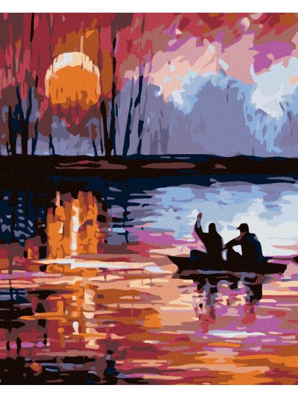 Diamantové maľovanie - ZÁPAD SLNKA NA JAZERE (Rámovanie bez rámu a bez vypnutia plátna, Rozmer 40x50 cm)