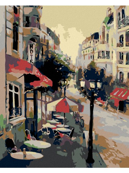 Diamantové maľovanie - POSEDENIE PRED HOTELOM (Rámovanie bez rámu a bez vypnutia plátna, Rozmer 40x50 cm)