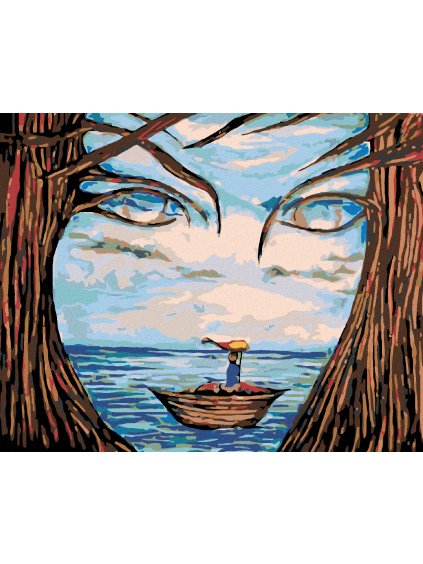 Diamantové maľovanie - TVÁR MEDZI STROMAMI (Rámovanie bez rámu a bez vypnutia plátna, Rozmer 40x50 cm)