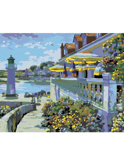 Diamantové maľovanie - TERASA A MALÝ MAJÁK (Rámovanie bez rámu a bez vypnutia plátna, Rozmer 40x50 cm)