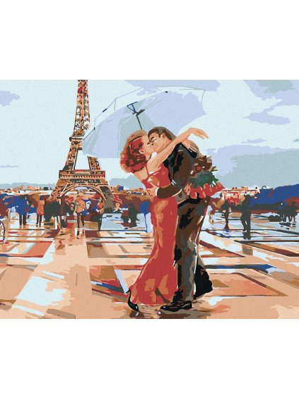 Diamantové maľovanie - MILENCI PRED EIFFELOVKOU (Rámovanie bez rámu a bez vypnutia plátna, Rozmer 40x50 cm)