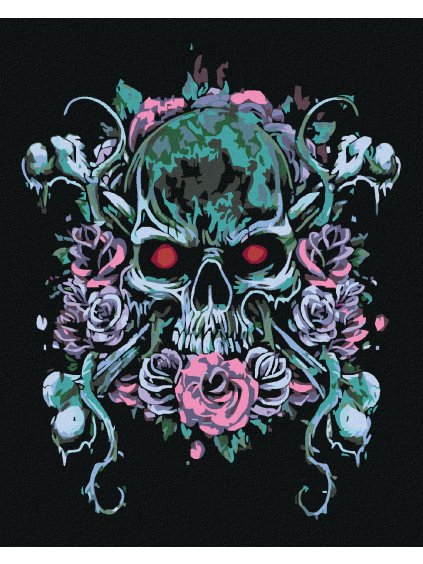 Diamantové maľovanie - LEBKA A RUDÝ POHĽAD (Rámovanie bez rámu a bez vypnutia plátna, Rozmer 40x50 cm)