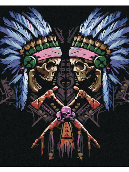 Diamantové maľovanie - DVE NÁČELNÍCKE LEBKY (Rámovanie bez rámu a bez vypnutia plátna, Rozmer 40x50 cm)