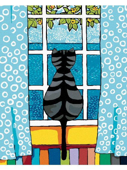 Diamantové maľovanie - MAČKA ZA OKNOM (Rámovanie bez rámu a bez vypnutia plátna, Rozmer 40x50 cm)