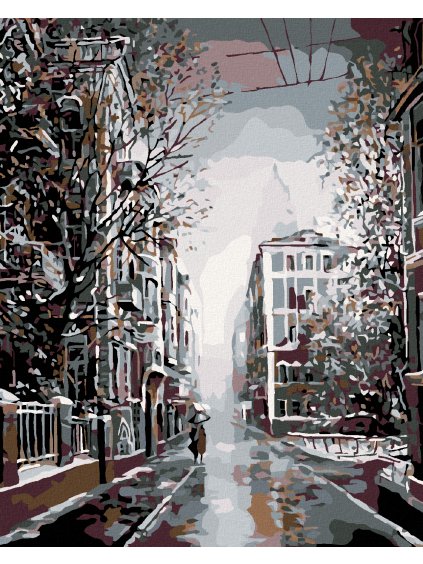 Diamantové maľovanie - PRECHÁDZKA PODVEČERNOU ULICOU (Rámovanie bez rámu a bez vypnutia plátna, Rozmer 40x50 cm)