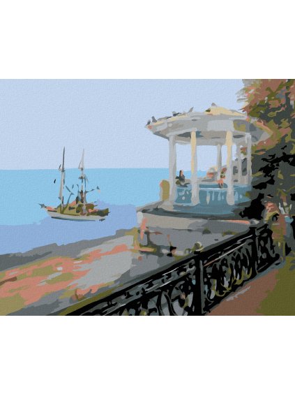 Diamantové maľovanie - ALTÁNOK NAD MOROM (Rámovanie bez rámu a bez vypnutia plátna, Rozmer 40x50 cm)