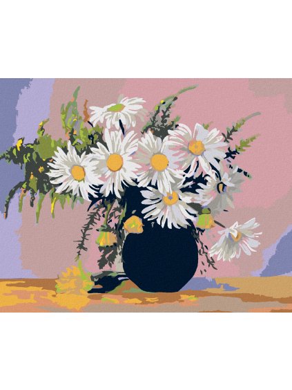 Diamantové maľovanie - MARGARÉTY V ČIERNEJ VÁZE (Rámovanie bez rámu a bez vypnutia plátna, Rozmer 40x50 cm)