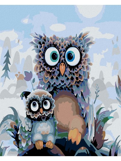 Diamantové maľovanie - SOVIČKY (Rámovanie bez rámu a bez vypnutia plátna, Rozmer 40x50 cm)