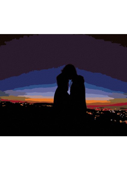 Diamantové maľovanie - MILENCI V NOCI NAD MESTOM (Rámovanie bez rámu a bez vypnutia plátna, Rozmer 40x50 cm)