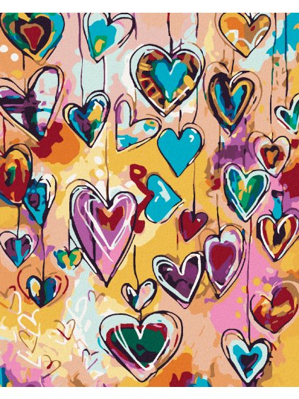 Diamantové maľovanie - FAREBNÉ SRDIEČKA (Rámovanie bez rámu a bez vypnutia plátna, Rozmer 40x50 cm)