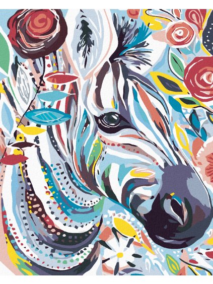 Diamantové maľovanie - KVETINOVÁ ZEBRA (Rámovanie bez rámu a bez vypnutia plátna, Rozmer 40x50 cm)