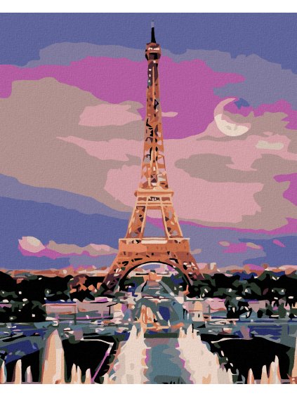 Diamantové maľovanie - EIFFELOVKA SO SPLNOM (Rámovanie bez rámu a bez vypnutia plátna, Rozmer 40x50 cm)