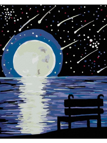 Diamantové maľovanie - LAVIČKA MESIAC A PERSEIDY (Rámovanie bez rámu a bez vypnutia plátna, Rozmer 40x50 cm)