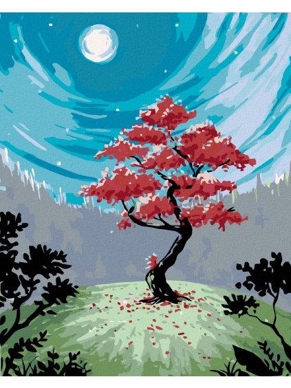 Diamantové maľovanie - STROM PRI SPLNE (Rámovanie bez rámu a bez vypnutia plátna, Rozmer 40x50 cm)