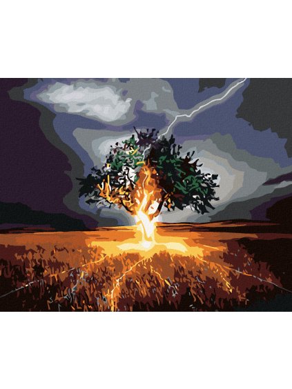 Diamantové maľovanie - KEĎ DO STROMU UDRIE BLESK (Rámovanie bez rámu a bez vypnutia plátna, Rozmer 40x50 cm)