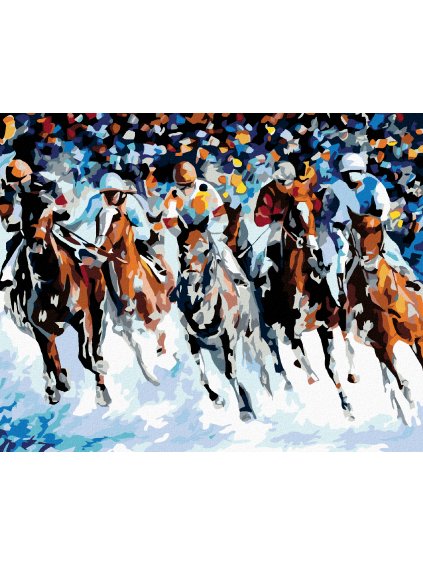 Diamantové maľovanie - KONE A ŽOKEJI (Rámovanie bez rámu a bez vypnutia plátna, Rozmer 40x50 cm)