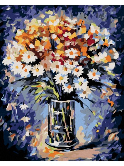 Diamantové maľovanie - KYTICA S TRVALKAMI (Rámovanie bez rámu a bez vypnutia plátna, Rozmer 40x50 cm)