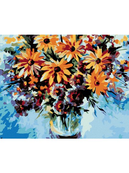 Diamantové maľovanie - LÚČNE KVETY A MODRÉ POZADIE (Rámovanie bez rámu a bez vypnutia plátna, Rozmer 40x50 cm)