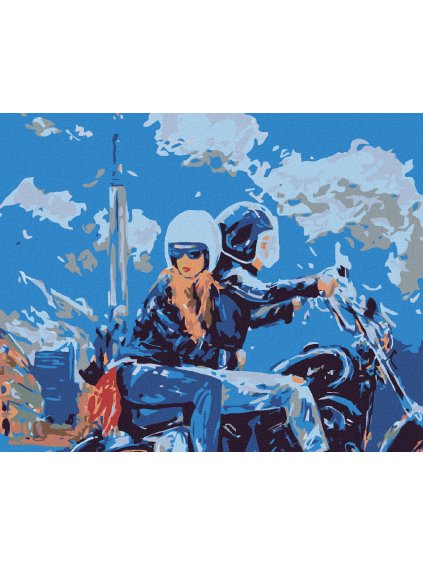 Diamantové maľovanie - VÝLET NA MOTORKE (Rámovanie bez rámu a bez vypnutia plátna, Rozmer 40x50 cm)