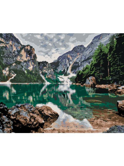 Diamantové maľovanie - JAZERO V HORÁCH (Rámovanie bez rámu a bez vypnutia plátna, Rozmer 40x50 cm)