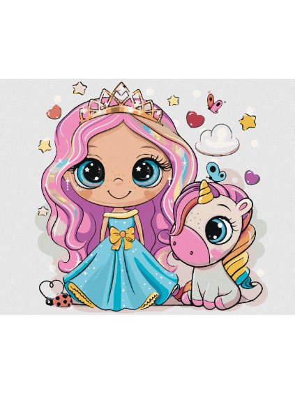 Diamantové maľovanie - PRINCEZNA A DÚHOVÝ JEDNOROŽEC (Rámovanie bez rámu a bez vypnutia plátna, Rozmer 40x50 cm)