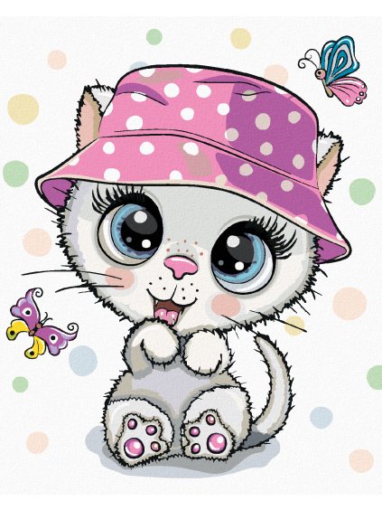 Diamantové maľovanie - MALÁ MAČKA V KLOBÚKU (Rámovanie bez rámu a bez vypnutia plátna, Rozmer 40x50 cm)
