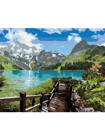 Diamantové maľovanie - SCHODY K JAZERU (Rámovanie bez rámu a bez vypnutia plátna, Rozmer 40x50 cm)