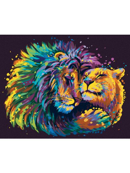 Diamantové maľovanie - LEV A LEVICA VO FARBÁCH (Rámovanie bez rámu a bez vypnutia plátna, Rozmer 40x50 cm)