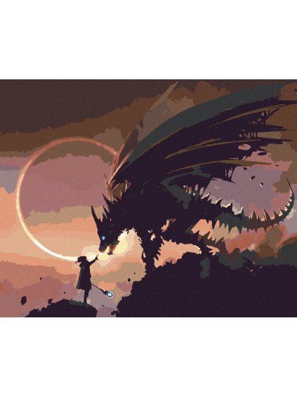 Diamantové maľovanie - KÚZELNÍK S DRAKOM (Rámovanie bez rámu a bez vypnutia plátna, Rozmer 40x50 cm)