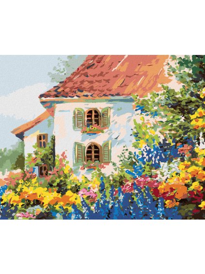 Diamantové maľovanie - DOM V KVETINOVEJ ZÁHRADE (Rámovanie bez rámu a bez vypnutia plátna, Rozmer 40x50 cm)