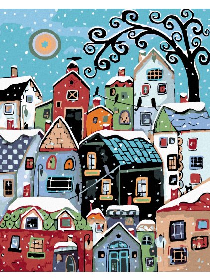 Diamantové maľovanie - FAREBNÉ DOMČEKY V ZIME (Rámovanie bez rámu a bez vypnutia plátna, Rozmer 40x50 cm)
