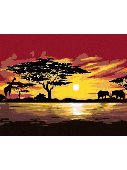 Diamantové maľovanie - AFRIKA ŽIRAFA A SLONI (Rámovanie bez rámu a bez vypnutia plátna, Rozmer 40x50 cm)