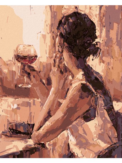 Diamantové maľovanie - ŽENA S POHÁROM VÍNA (Rámovanie bez rámu a bez vypnutia plátna, Rozmer 40x50 cm)