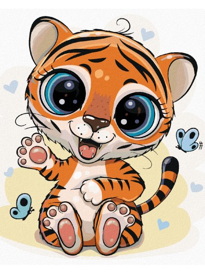Diamantové maľovanie - MALÝ TIGER S MOTÝĽMI (Rámovanie bez rámu a bez vypnutia plátna, Rozmer 40x50 cm)