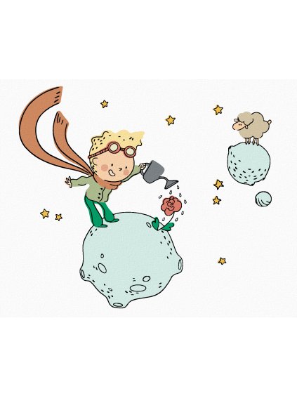 Diamantové maľovanie - MALÝ PRINC ZALIEVAJÚCI RUŽU (Rámovanie bez rámu a bez vypnutia plátna, Rozmer 40x50 cm)