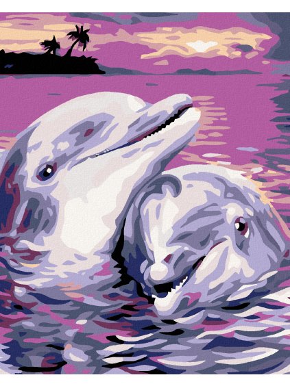 Diamantové maľovanie - DELFÍNY (Rámovanie bez rámu a bez vypnutia plátna, Rozmer 40x50 cm)