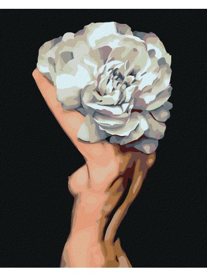 Diamantové maľovanie - NAHÁ ŽENA ZA VEĽKÝM KVETOM (Rámovanie bez rámu a bez vypnutia plátna, Rozmer 40x50 cm)