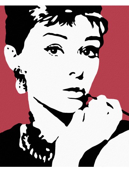 Diamantové maľovanie - AUDREY HEPBURN NA ČERVENOM POZADÍ (Rámovanie bez rámu a bez vypnutia plátna, Rozmer 40x50 cm)