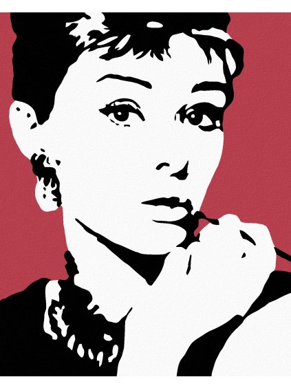 Diamantové maľovanie - AUDREY HEPBURN NA ČERVENOM POZADÍ