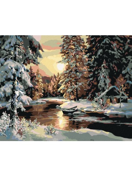 Diamantové maľovanie - ZÁPAD SLNKA NAD LESOM (Rámovanie bez rámu a bez vypnutia plátna, Rozmer 40x50 cm)