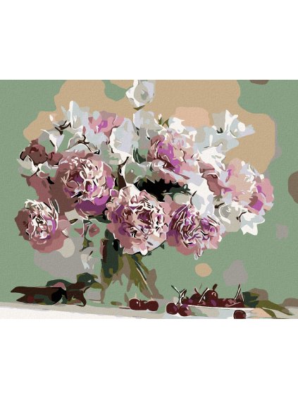 Diamantové maľovanie - PIVÓNIE A ČEREŠNE (Rámovanie bez rámu a bez vypnutia plátna, Rozmer 40x50 cm)