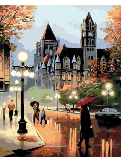 Diamantové maľovanie - NA ULICI PRED RADNICOU (Rámovanie bez rámu a bez vypnutia plátna, Rozmer 40x50 cm)